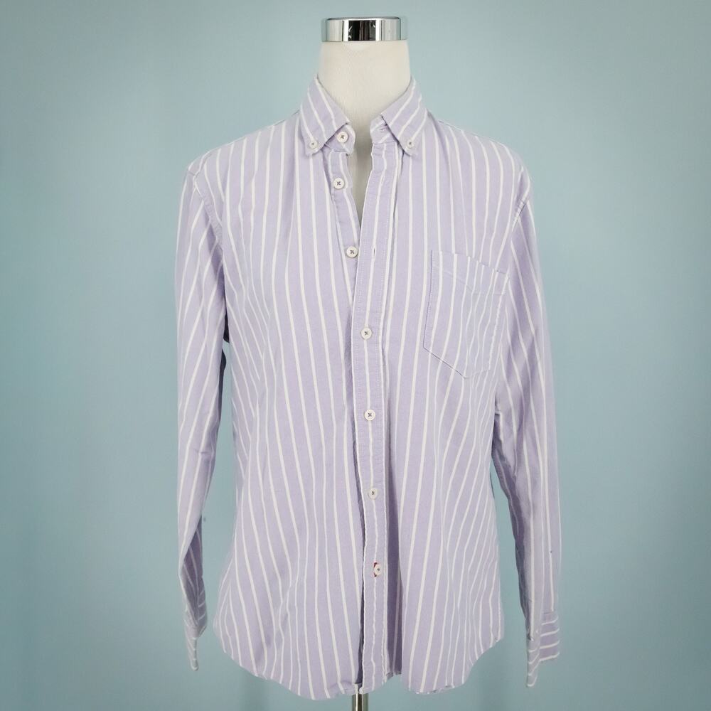 Boden Size Medium M Purple White Stripe Collared Button Long Sleeve Cotton Top - Picture 2 of 6